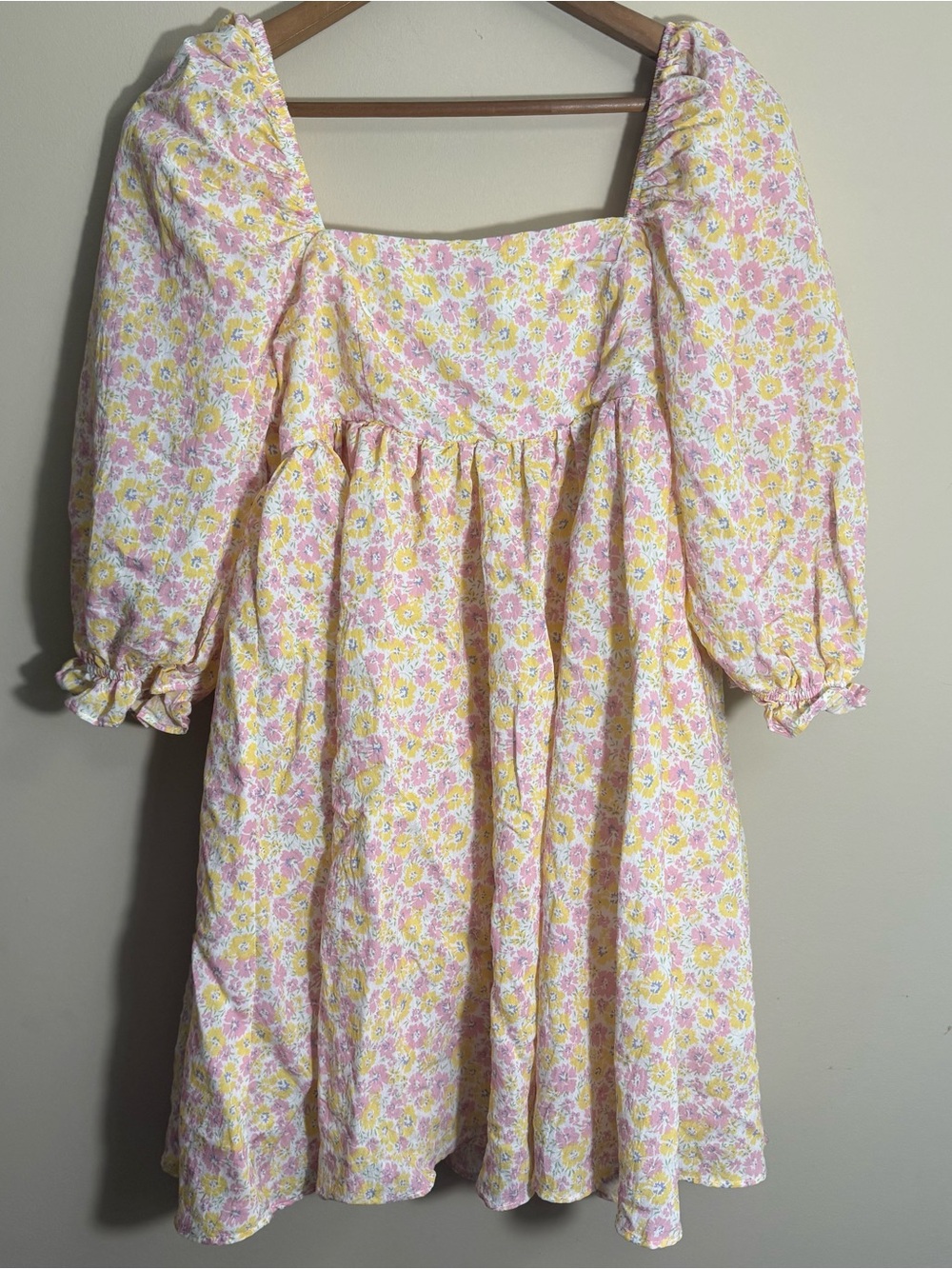 Storia Yellow & Pink Floral Puff-Sleeve Boho Babydoll Dress